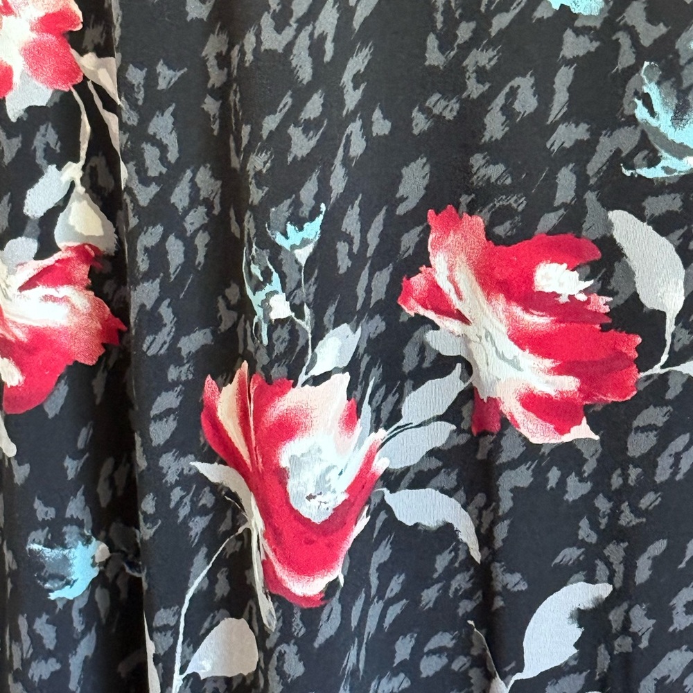 White House Black Market Black and Red Floral Long Sleeve Dress - Picture 5 of 6